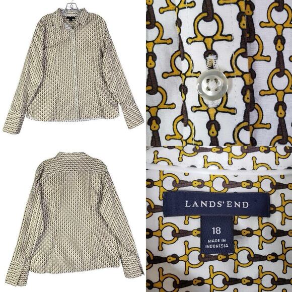 Lands End Button Down Shirt Long Sleeve Nautical Multicolor Women’s Size 18 - Picture 1 of 7